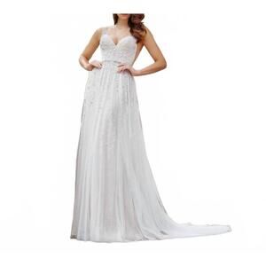 NEW MARTIN THORNBURG stanza open back wedding gown in ivory/champagne